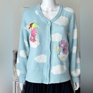 Care Bears Oversized Cardigan Embroidered Bears & Heart Buttons in Blue Size M